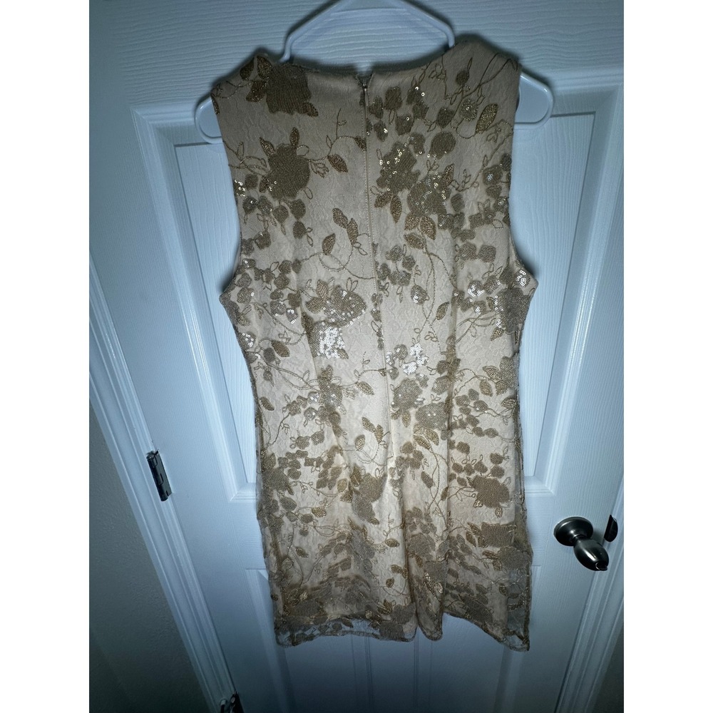 Taylor Women Gold Sequin Floral Lace Sleeveless Cocktail Shift Dress Beige 10